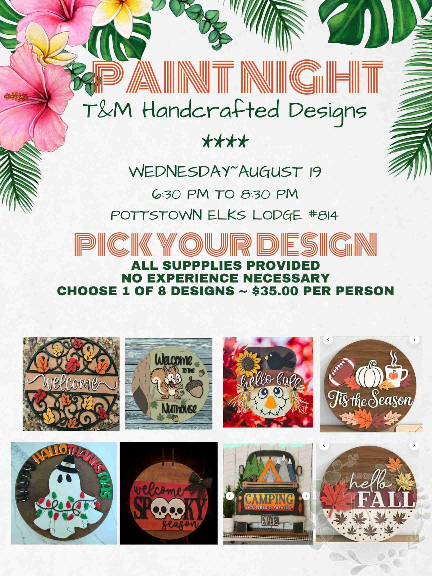 Private Paint Night with T&M Handcrated Designs and the Pottstown Elks Lodge #814